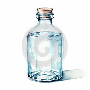 Realistic Watercolor Illustration Of A Blue Glass Bottle
