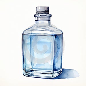 Realistic Watercolor Illustration Of Empty Gin Bottle
