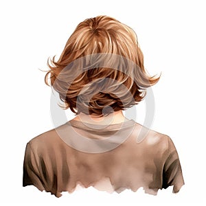 Realistic Watercolor Illustration Of A Girl With Short Hair photo