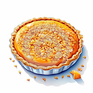 Realistic Watercolor Illustration Of Pumpkin Chiffon Pie With Rice Krispie Crust