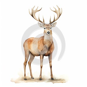 Realistic Watercolor Illustration Of A Vintage Deer