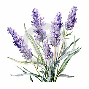 Realistic Watercolor Lavender: Vibrant Violetcolored Paintings On White Background