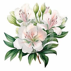 Realistic Watercolor Lily Bouquet On White Background