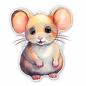Realistic Watercolor Mouse Sticker On White Background