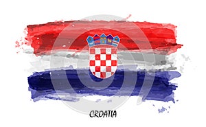 Realistic watercolor painting flag of Croatia . Vector photo