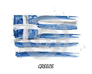 Realistic watercolor painting flag of Greece . Vector