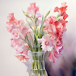 Realistic Watercolor Painting Of Gladiolus In A Vase