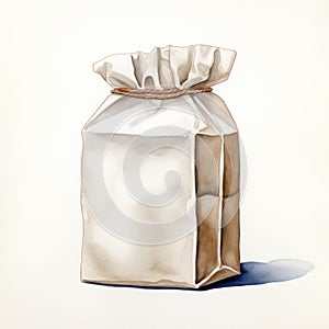 Realistic Watercolor Painting Of An Open Paper Bag