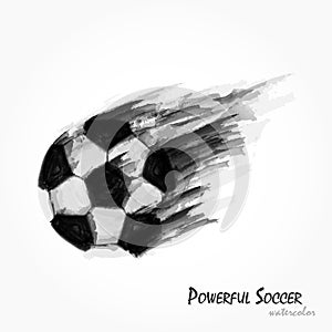 Realistic watercolor painting of powerful football or soccer shot . Artistic and sport concept . Vector for international world ch