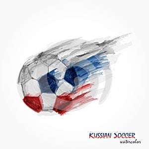 Realistic watercolor painting of powerful Russian football or soccer shot . Artistic and sport concept . Vector for international