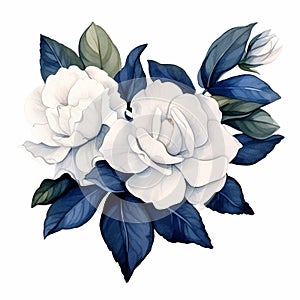 Realistic Watercolor Paintings Of White And Blue Roses
