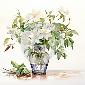 Realistic Watercolor Paintings Of White Flowers In A Vase