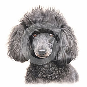 Realistic Watercolor Portrait Of A Black Poodle