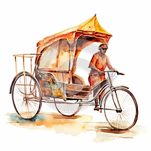 Realistic Watercolor Rickshaw Clipart With White Background