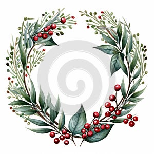 Realistic Watercolor Wreath Clipart With Eucalyptus And Osier Branches