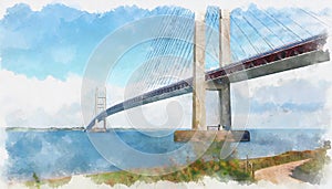 Realistic watercolour of the Humber Bridge Kingston Upon Hull photo
