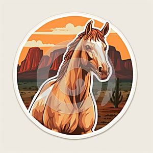 Realistic Western-style Horse Sticker With Desert Landscape
