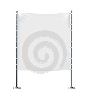 Realistic white advertising textile flags and banners vector . Advertising flag banner and fabric canvas poster for