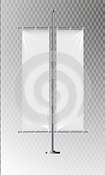 Realistic white advertising textile flags and banners vector . Advertising flag banner and fabric canvas poster for