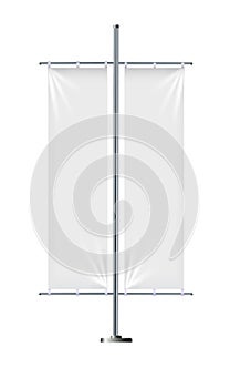 Realistic white advertising textile flags and banners vector . Advertising flag banner and fabric canvas poster for