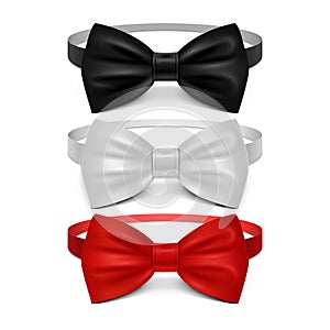 Realistic white, black and red bow tie vector set