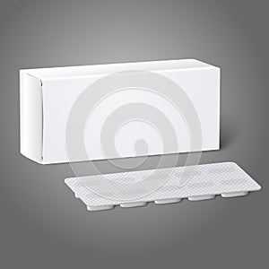 Realistic white blank paper medicine package box