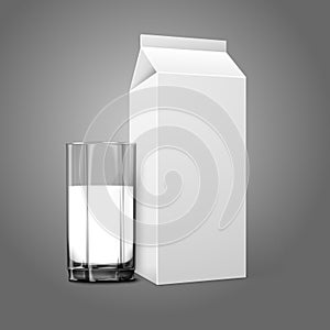 Realistic white blank paper package and glass for