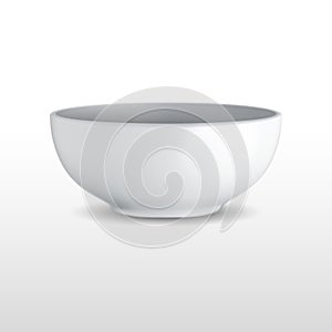 Realistic White Ceramic Bowl, Detailed Mockup Vector isolated on a background