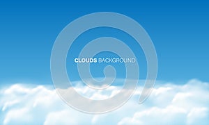 Realistic white clouds smoke on blue sky background vector illustration.