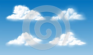 Realistic white clouds smoke set collection on blue sky background vector