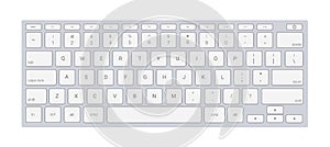 Realistic white computer keyboard isolated on white background.