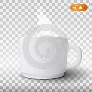 Realistic white cup isolated on grey background. Vector template for Mock Up. Vector illustration