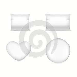 Realistic white cushion. Square comfort bed pillow, soft blank round cushions for sleep and rest