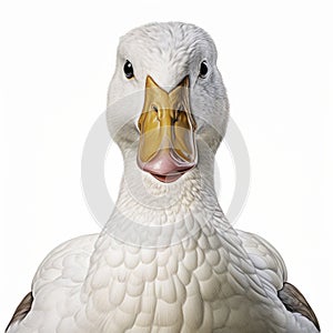 Realistic White Duck Close-up Drawing On White Background