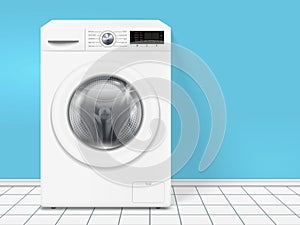 Realistic white front loading washing machine
