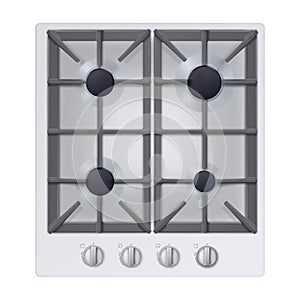 Realistic white gas stove top view. Realistic kitchen appliance.
