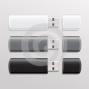 Realistic white , grey and black USB Flash Drive : Vector Illustration