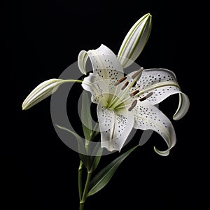 Realistic White Lily Isolated On Black Background - Peter Lippmann Style