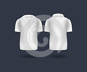 Realistic white medical T-shirt, lab uniform, doctor medical laboratory clothes, hospital professional suit isolated vector.