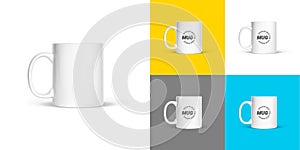 Realistic white mug isolated on white background.