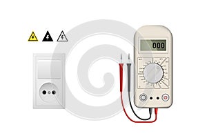 Realistic white multimeter for measuring current and voltage.