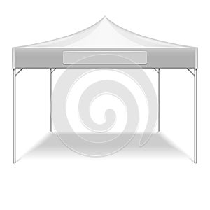 Realistic white outdoor folding party tent vector mockup