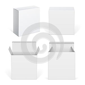 Realistic White Package Cardboard Box set