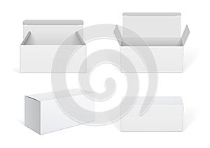 Realistic White Package Cardboard Box set