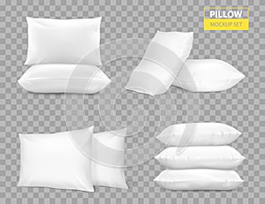 Realistic White Pillows Transparent Set