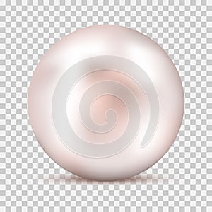 Realistic white pink pearl with shadow isolated on transparent background