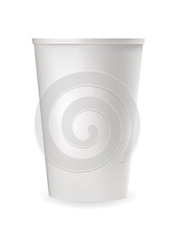 Realistic white plastic cup for cold and hot drinks