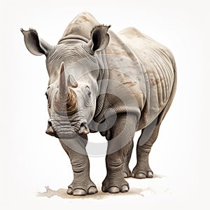 Realistic White Rhino Illustration On White Background