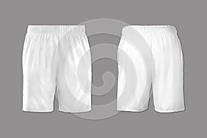 Realistic white shorts mockup isolated on a grey background. front and back view.