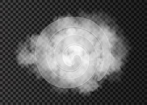 Realistic white smoke cloud isolated on transparent background